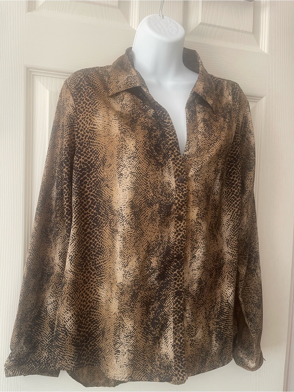 Women's Brown Animal-Print Button-Down Shirt - Picture 1 of 7